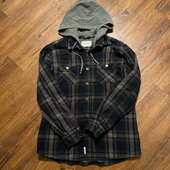 Flag & Anthem Brown Gray Plaid Flannel Thermal Lined Button Up Jacket Size L - Picture 3 of 12